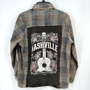 Nashville Tennessee Washed Flannel Cowgirl Shirt Girls Sz 8 10 Medium Back Panel